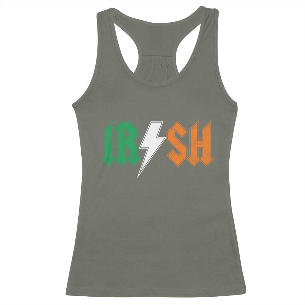 Funny Irish Rocker St Patricks Day Lightning Bolt Rock Music Lover Racerback Tank Top TS11 Military Green Print Your Wear