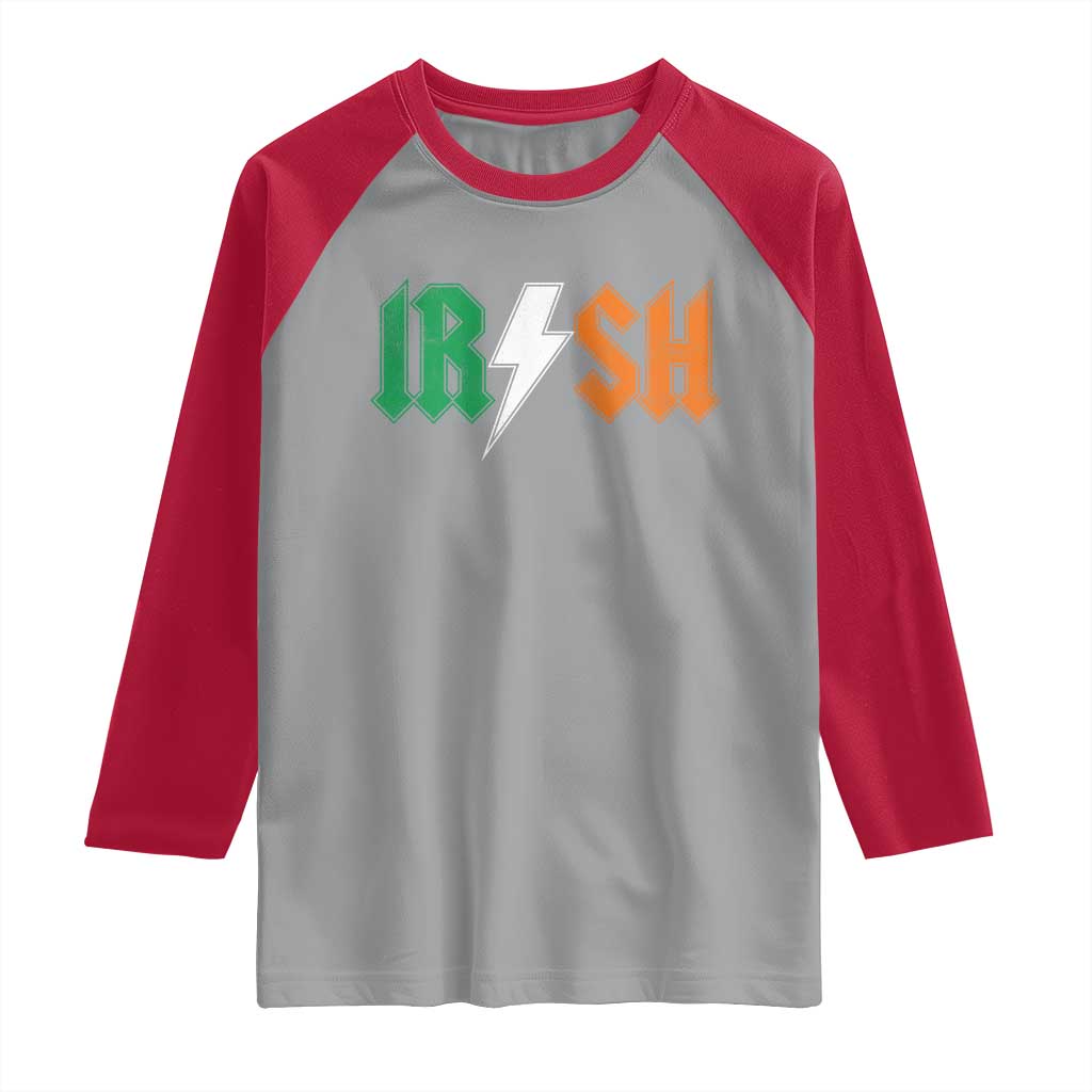 Funny Irish Rocker St Patricks Day Lightning Bolt Rock Music Lover Raglan Shirt TS11 Sport Gray Red Print Your Wear