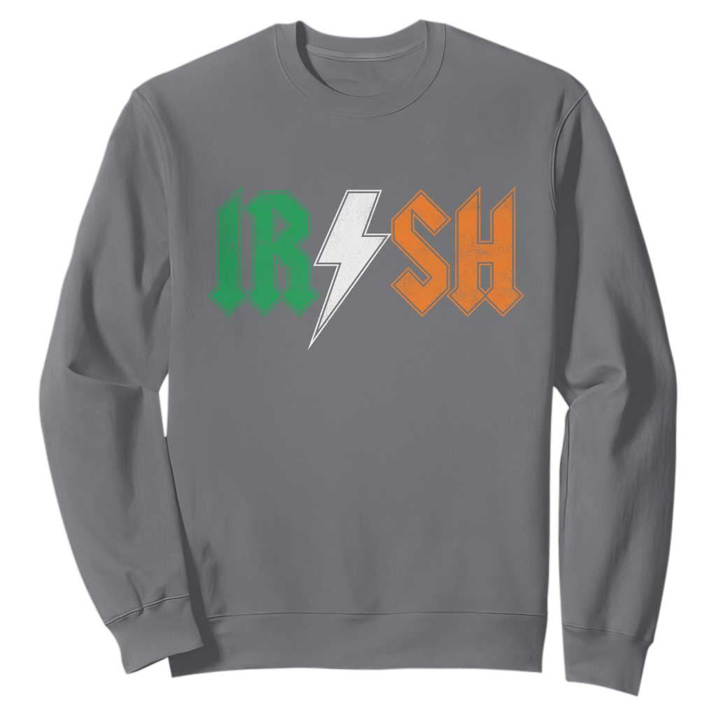 Funny Irish Rocker St Patricks Day Lightning Bolt Rock Music Lover Sweatshirt TS11 Charcoal Print Your Wear