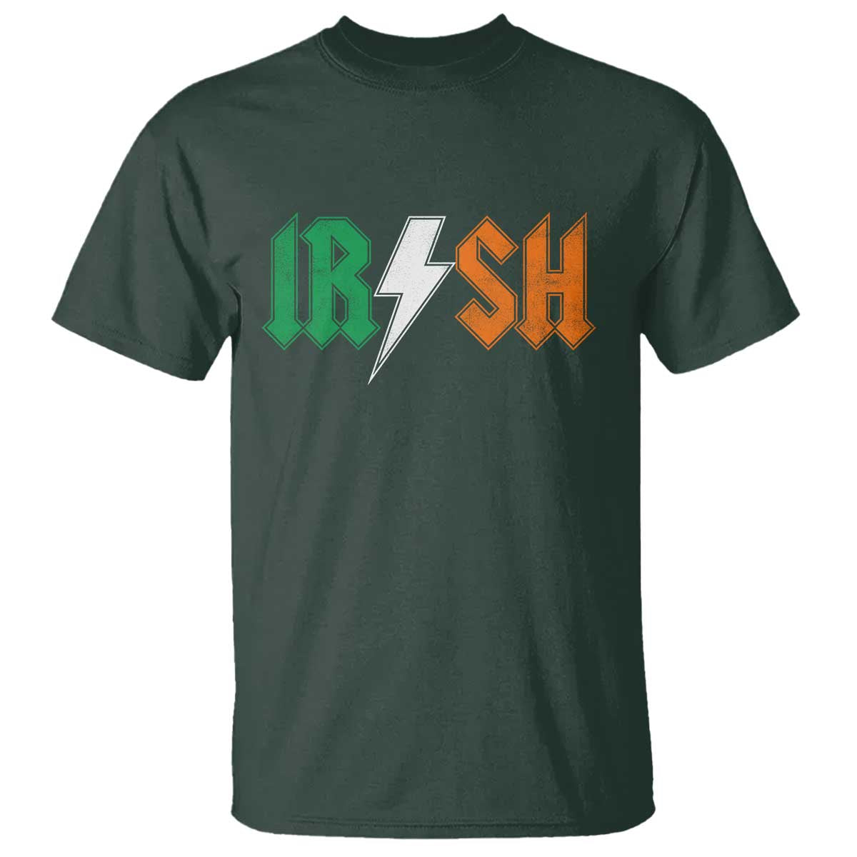 Funny Irish Rocker St Patricks Day Lightning Bolt Rock Music Lover T Shirt TS11 Dark Forest Green Print Your Wear