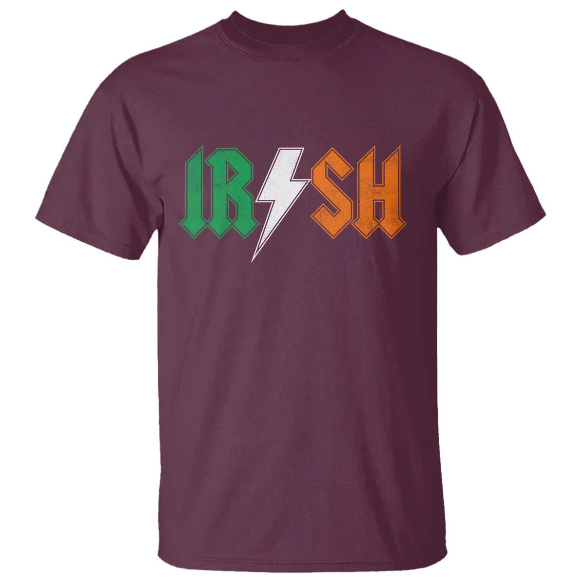 Funny Irish Rocker St Patricks Day Lightning Bolt Rock Music Lover T Shirt TS11 Maroon Print Your Wear