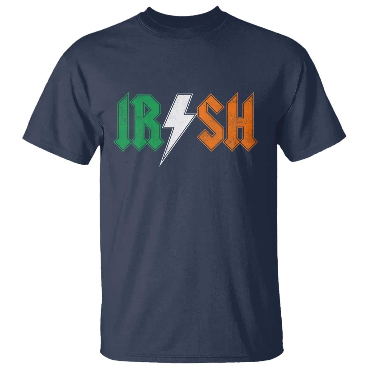 Funny Irish Rocker St Patricks Day Lightning Bolt Rock Music Lover T Shirt TS11 Navy Print Your Wear
