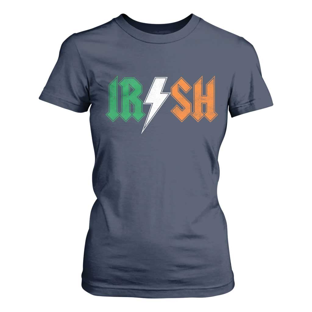 Funny Irish Rocker St Patricks Day Lightning Bolt Rock Music Lover T Shirt For Women TS11 Navy Print Your Wear