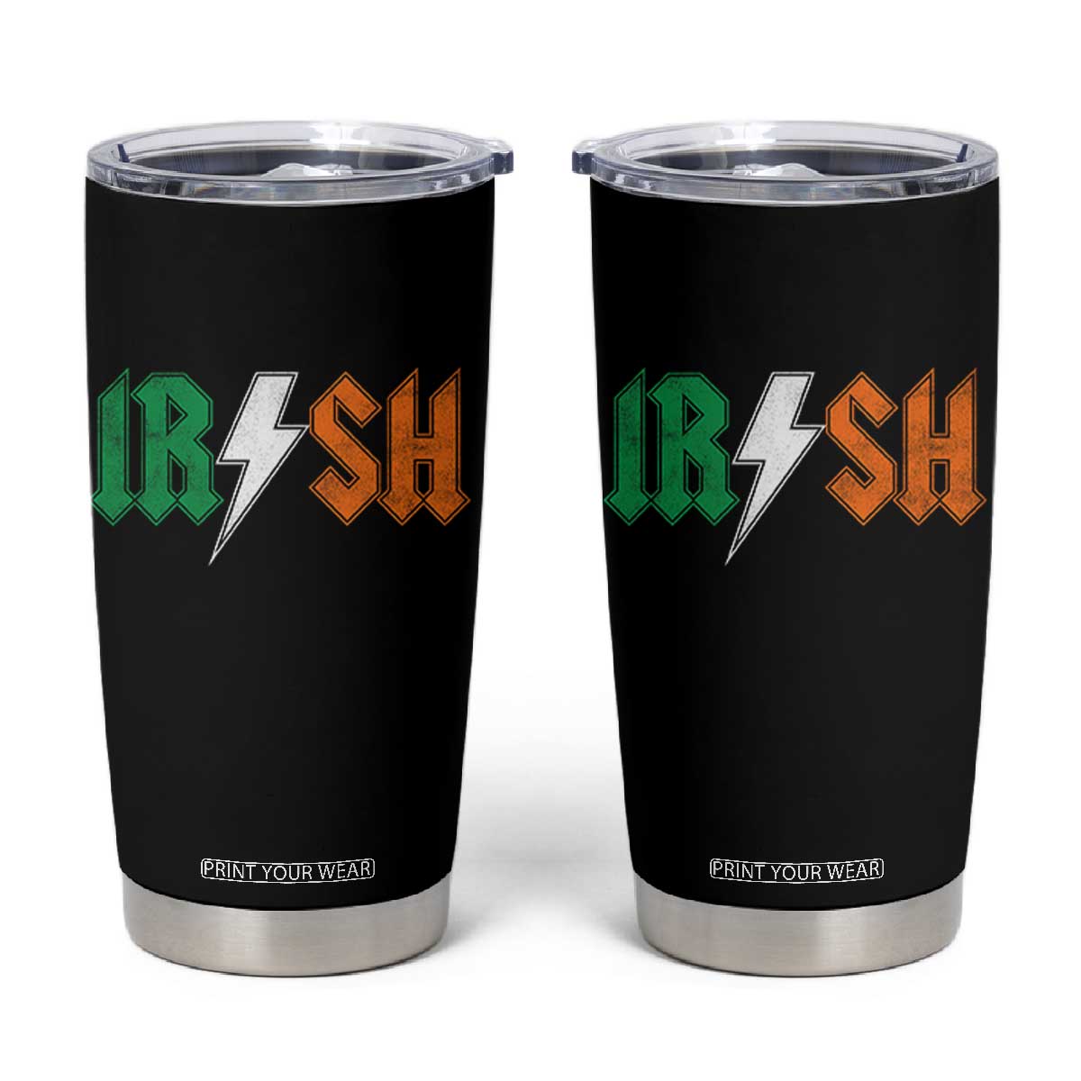 Funny Irish Rocker St Patricks Day Lightning Bolt Rock Music Lover Tumbler Cup TS11 Black Print Your Wear