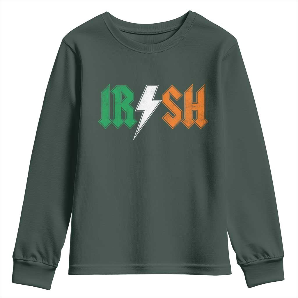 Funny Irish Rocker St Patricks Day Lightning Bolt Rock Music Lover Youth Sweatshirt TS11 Dark Forest Green Print Your Wear