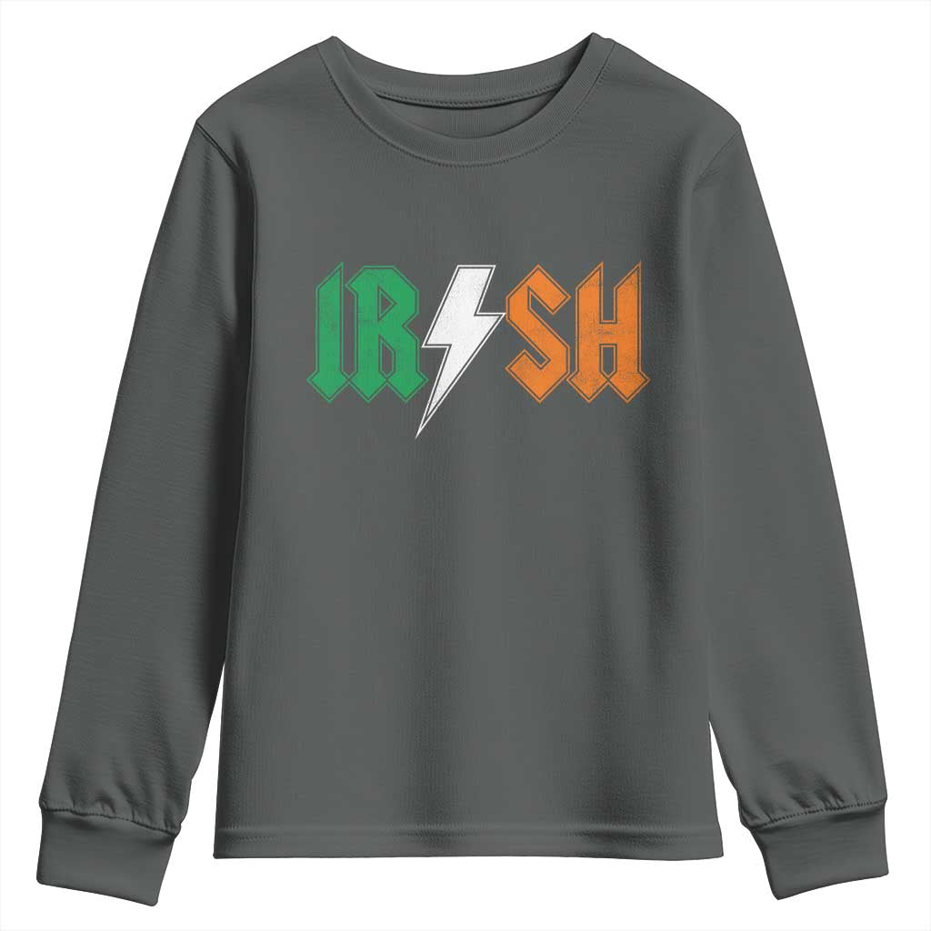Funny Irish Rocker St Patricks Day Lightning Bolt Rock Music Lover Youth Sweatshirt TS11 Dark Heather Print Your Wear