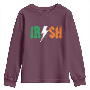 Funny Irish Rocker St Patricks Day Lightning Bolt Rock Music Lover Youth Sweatshirt TS11 Maroon Print Your Wear