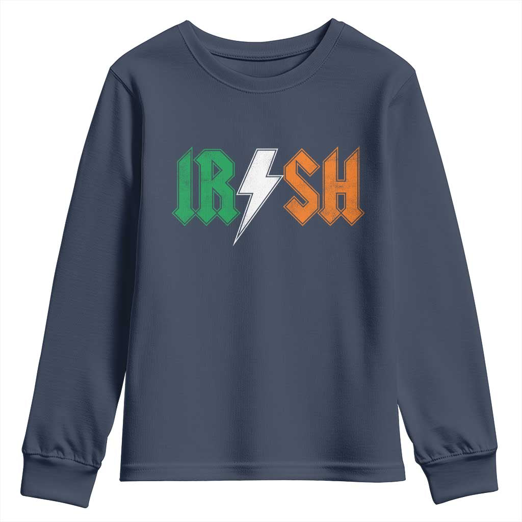 Funny Irish Rocker St Patricks Day Lightning Bolt Rock Music Lover Youth Sweatshirt TS11 Navy Print Your Wear