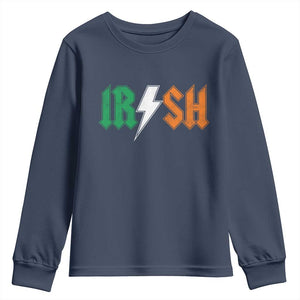 Funny Irish Rocker St Patricks Day Lightning Bolt Rock Music Lover Youth Sweatshirt TS11 Navy Print Your Wear