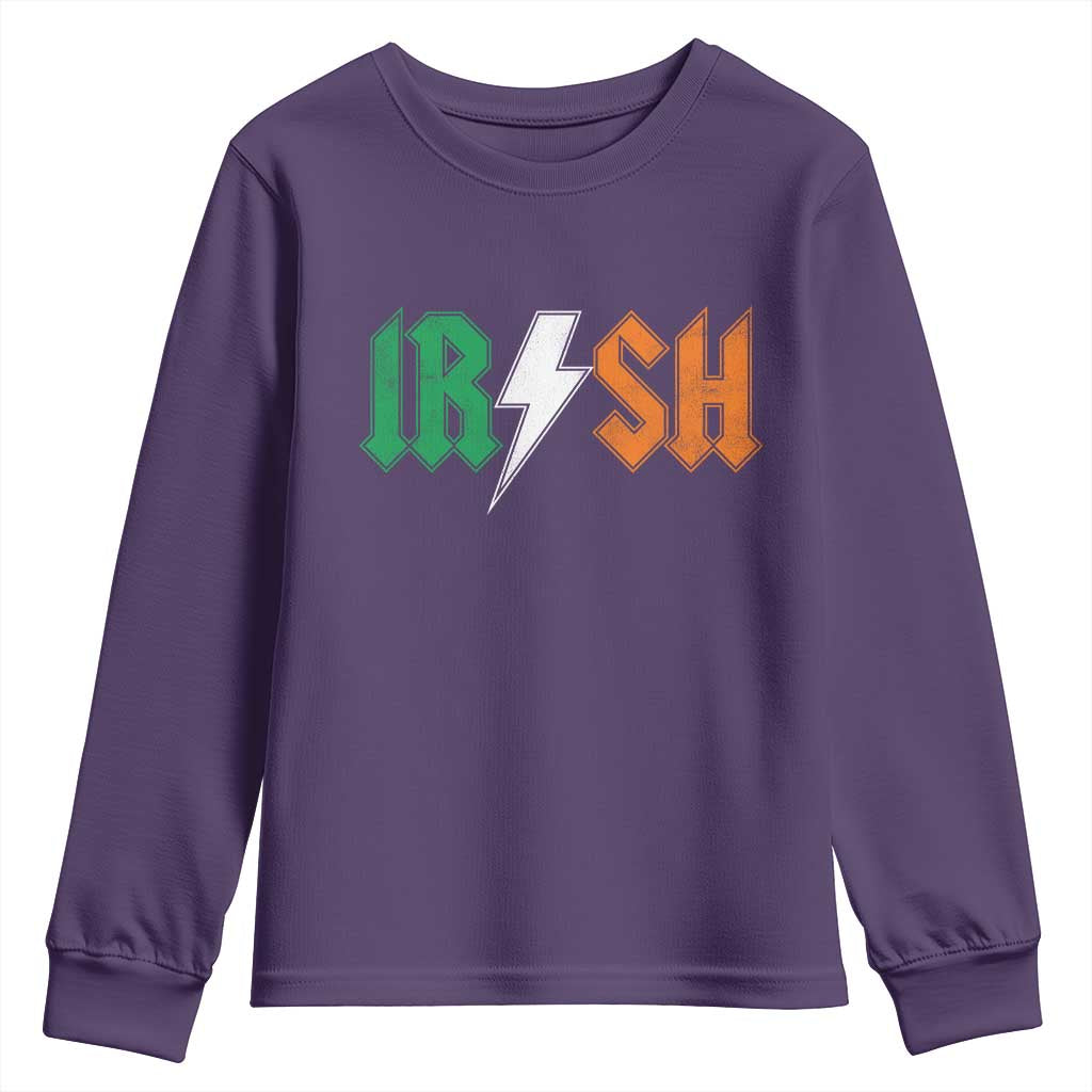 Funny Irish Rocker St Patricks Day Lightning Bolt Rock Music Lover Youth Sweatshirt TS11 Purple Print Your Wear