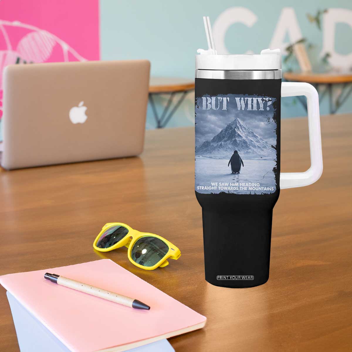 We Saw Him Heading Straight Towards The Mountain But Why Nihilist Penguin Tumbler With Handle TS11 Print Your Wear