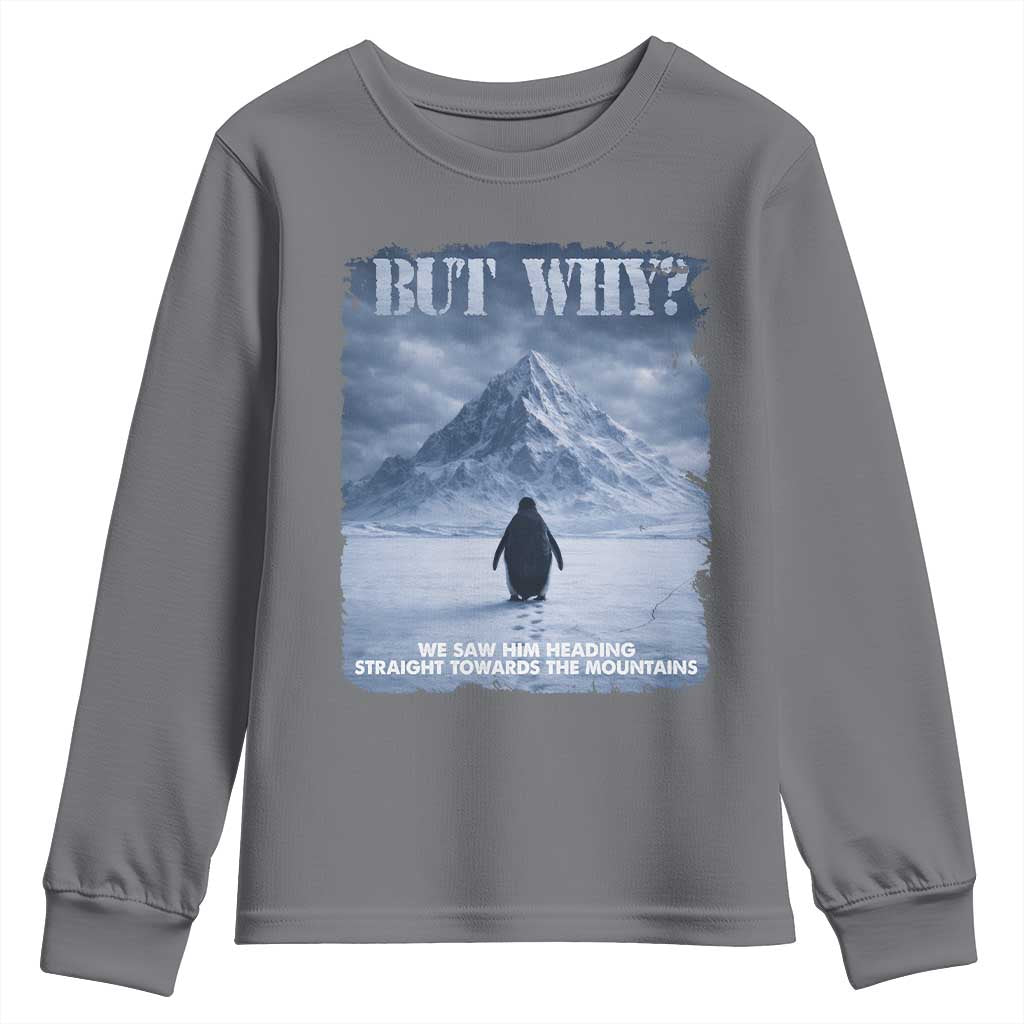 We Saw Him Heading Straight Towards The Mountain But Why Nihilist Penguin Youth Sweatshirt TS11 Charcoal Print Your Wear