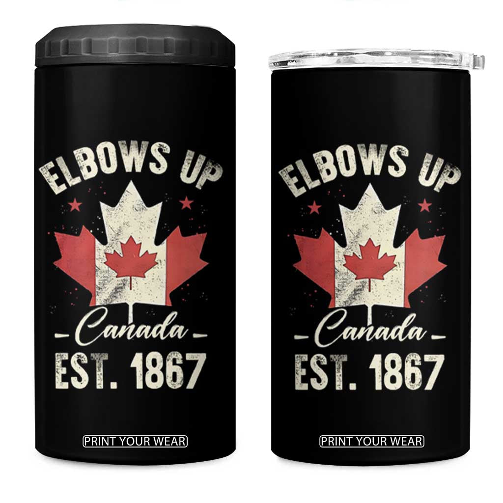 Elbows Up Canada EST 1867 4 in 1 Can Cooler Tumbler True North Strong and Free Proud Canadian Maple Leaf TS11 One Size: 16 oz Black Print Your Wear