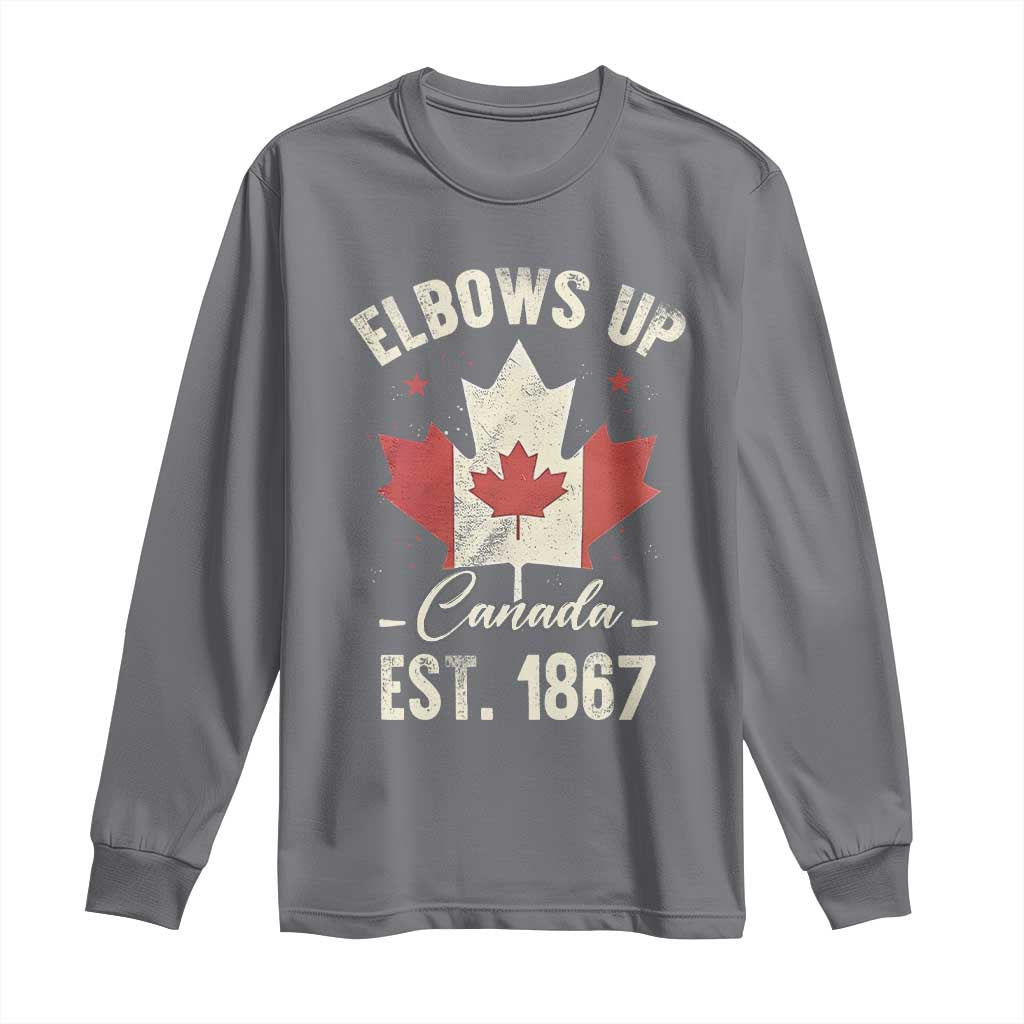 Elbows Up Canada EST 1867 Long Sleeve Shirt True North Strong and Free Proud Canadian Maple Leaf TS11 Charcoal Print Your Wear