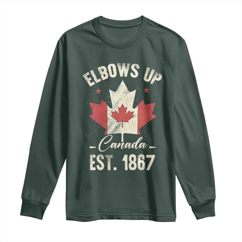 Elbows Up Canada EST 1867 Long Sleeve Shirt True North Strong and Free Proud Canadian Maple Leaf TS11 Dark Forest Green Print Your Wear