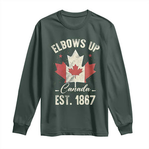 Elbows Up Canada EST 1867 Long Sleeve Shirt True North Strong and Free Proud Canadian Maple Leaf TS11 Dark Forest Green Print Your Wear