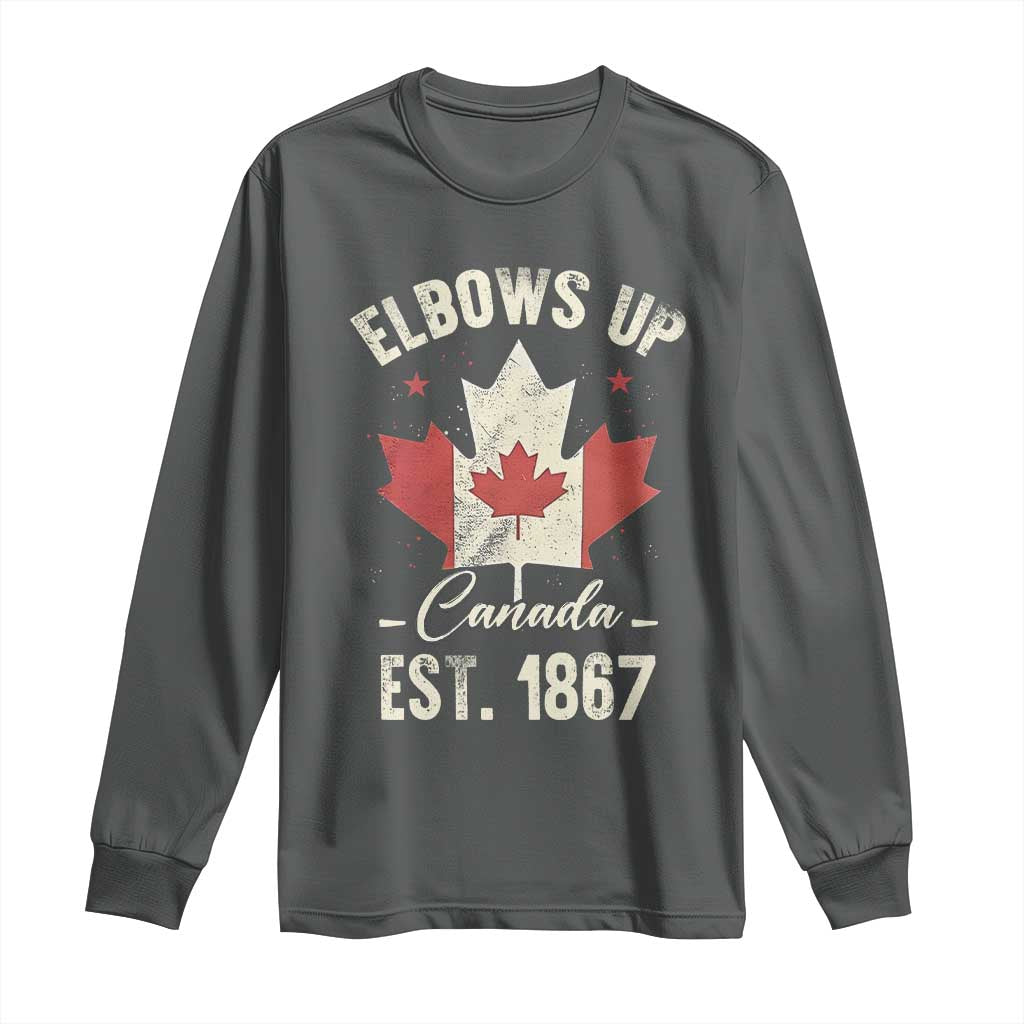 Elbows Up Canada EST 1867 Long Sleeve Shirt True North Strong and Free Proud Canadian Maple Leaf TS11 Dark Heather Print Your Wear
