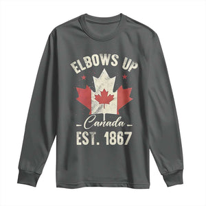 Elbows Up Canada EST 1867 Long Sleeve Shirt True North Strong and Free Proud Canadian Maple Leaf TS11 Dark Heather Print Your Wear