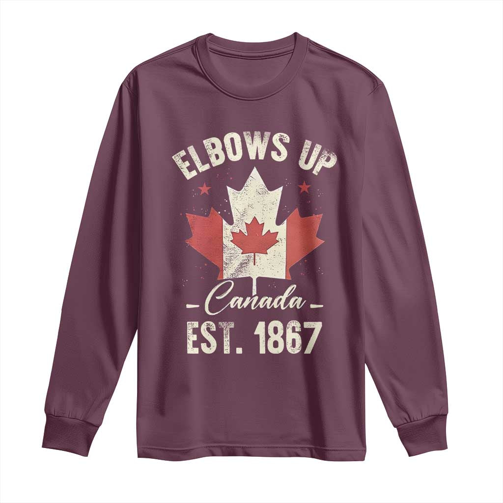 Elbows Up Canada EST 1867 Long Sleeve Shirt True North Strong and Free Proud Canadian Maple Leaf TS11 Maroon Print Your Wear