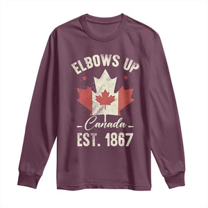 Elbows Up Canada EST 1867 Long Sleeve Shirt True North Strong and Free Proud Canadian Maple Leaf TS11 Maroon Print Your Wear