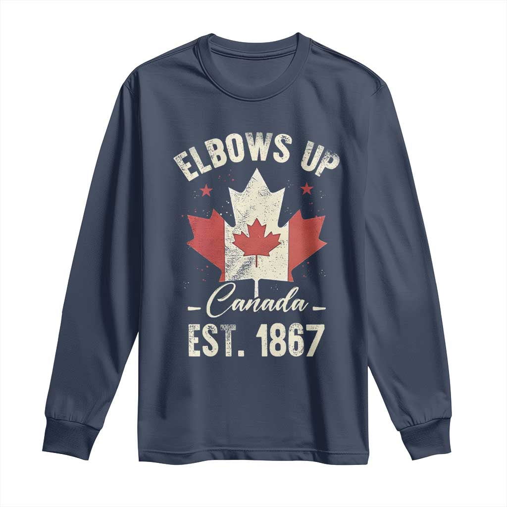 Elbows Up Canada EST 1867 Long Sleeve Shirt True North Strong and Free Proud Canadian Maple Leaf TS11 Navy Print Your Wear