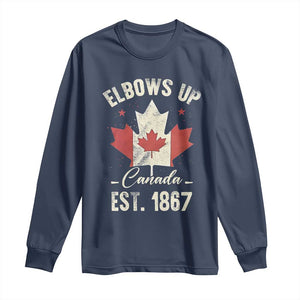 Elbows Up Canada EST 1867 Long Sleeve Shirt True North Strong and Free Proud Canadian Maple Leaf TS11 Navy Print Your Wear