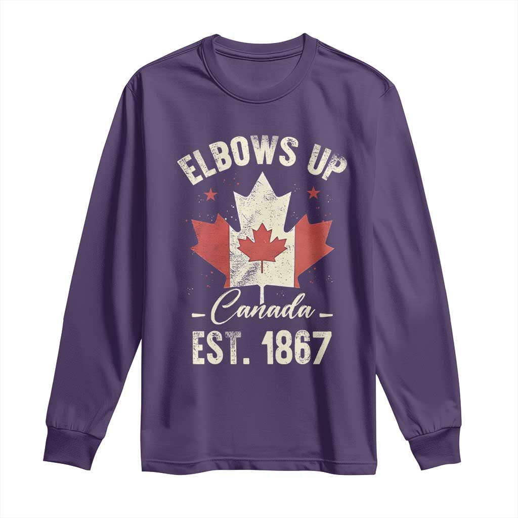 Elbows Up Canada EST 1867 Long Sleeve Shirt True North Strong and Free Proud Canadian Maple Leaf TS11 Purple Print Your Wear