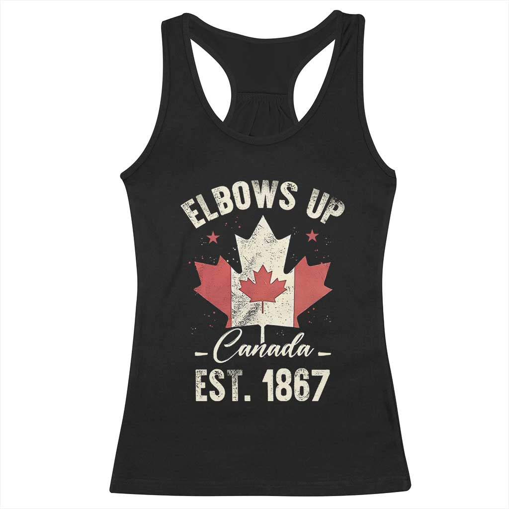Elbows Up Canada EST 1867 Racerback Tank Top True North Strong and Free Proud Canadian Maple Leaf TS11 Black Print Your Wear