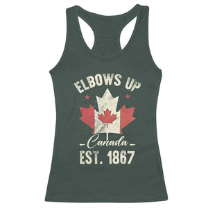 Elbows Up Canada EST 1867 Racerback Tank Top True North Strong and Free Proud Canadian Maple Leaf TS11 Dark Forest Green Print Your Wear