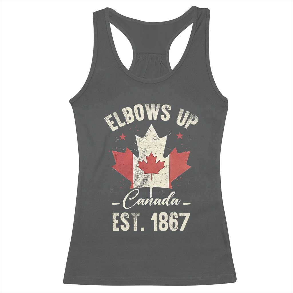 Elbows Up Canada EST 1867 Racerback Tank Top True North Strong and Free Proud Canadian Maple Leaf TS11 Dark Heather Print Your Wear