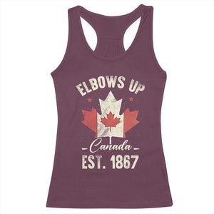 Elbows Up Canada EST 1867 Racerback Tank Top True North Strong and Free Proud Canadian Maple Leaf TS11 Maroon Print Your Wear