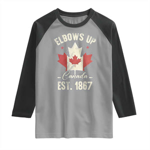Elbows Up Canada EST 1867 Raglan Shirt True North Strong and Free Proud Canadian Maple Leaf TS11 Sport Gray Black Print Your Wear