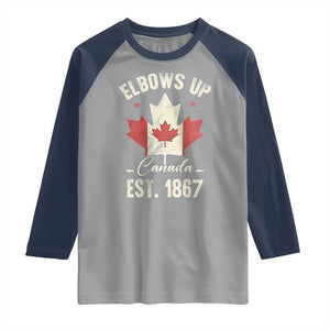 Elbows Up Canada EST 1867 Raglan Shirt True North Strong and Free Proud Canadian Maple Leaf TS11 Sport Gray Navy Print Your Wear