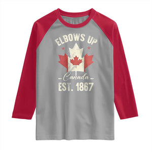 Elbows Up Canada EST 1867 Raglan Shirt True North Strong and Free Proud Canadian Maple Leaf TS11 Sport Gray Red Print Your Wear