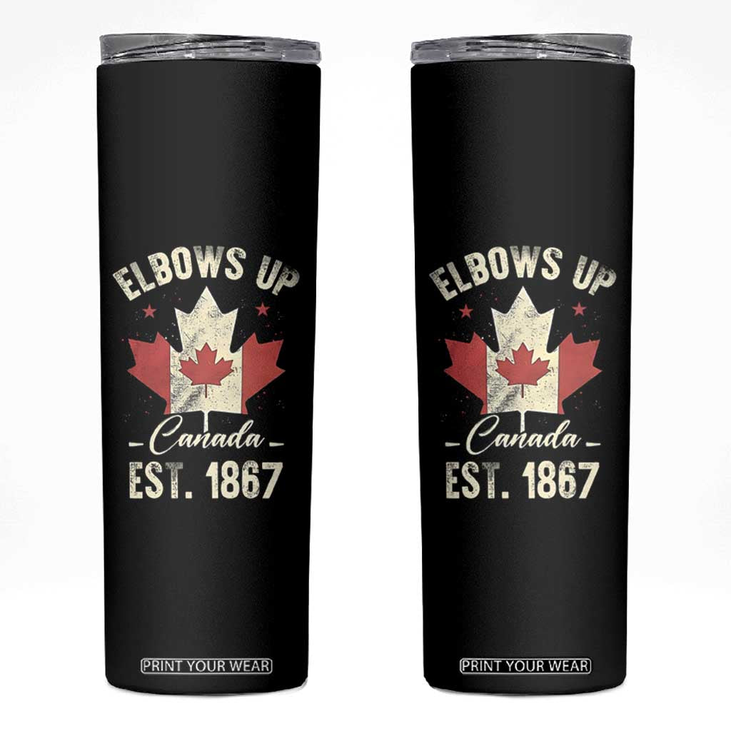Elbows Up Canada EST 1867 Skinny Tumbler True North Strong and Free Proud Canadian Maple Leaf TS11 Black Print Your Wear