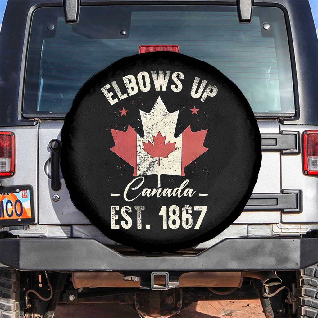 Elbows Up Canada EST 1867 Spare Tire Cover True North Strong and Free Proud Canadian Maple Leaf TS11 No hole Black Print Your Wear