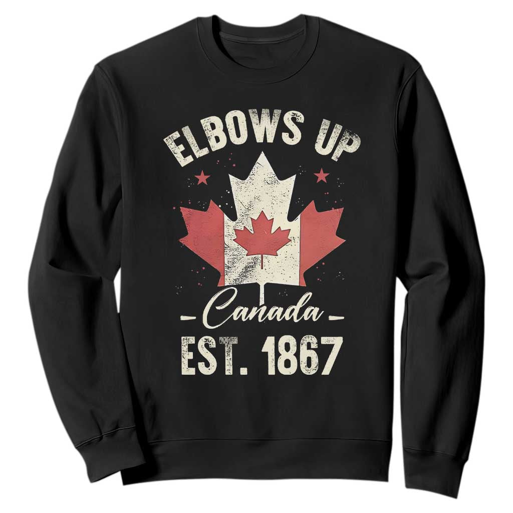 Elbows Up Canada EST 1867 Sweatshirt True North Strong and Free Proud Canadian Maple Leaf TS11 Black Print Your Wear