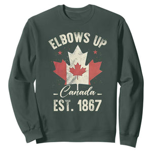 Elbows Up Canada EST 1867 Sweatshirt True North Strong and Free Proud Canadian Maple Leaf TS11 Dark Forest Green Print Your Wear