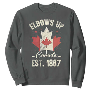 Elbows Up Canada EST 1867 Sweatshirt True North Strong and Free Proud Canadian Maple Leaf TS11 Dark Heather Print Your Wear