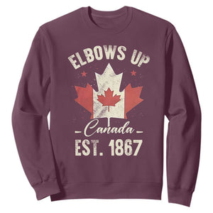 Elbows Up Canada EST 1867 Sweatshirt True North Strong and Free Proud Canadian Maple Leaf TS11 Maroon Print Your Wear