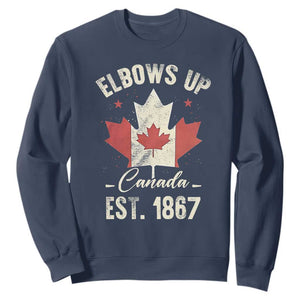 Elbows Up Canada EST 1867 Sweatshirt True North Strong and Free Proud Canadian Maple Leaf TS11 Navy Print Your Wear