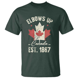 Elbows Up Canada EST 1867 T Shirt True North Strong and Free Proud Canadian Maple Leaf TS11 Dark Forest Green Print Your Wear