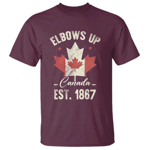 Elbows Up Canada EST 1867 T Shirt True North Strong and Free Proud Canadian Maple Leaf TS11 Maroon Print Your Wear
