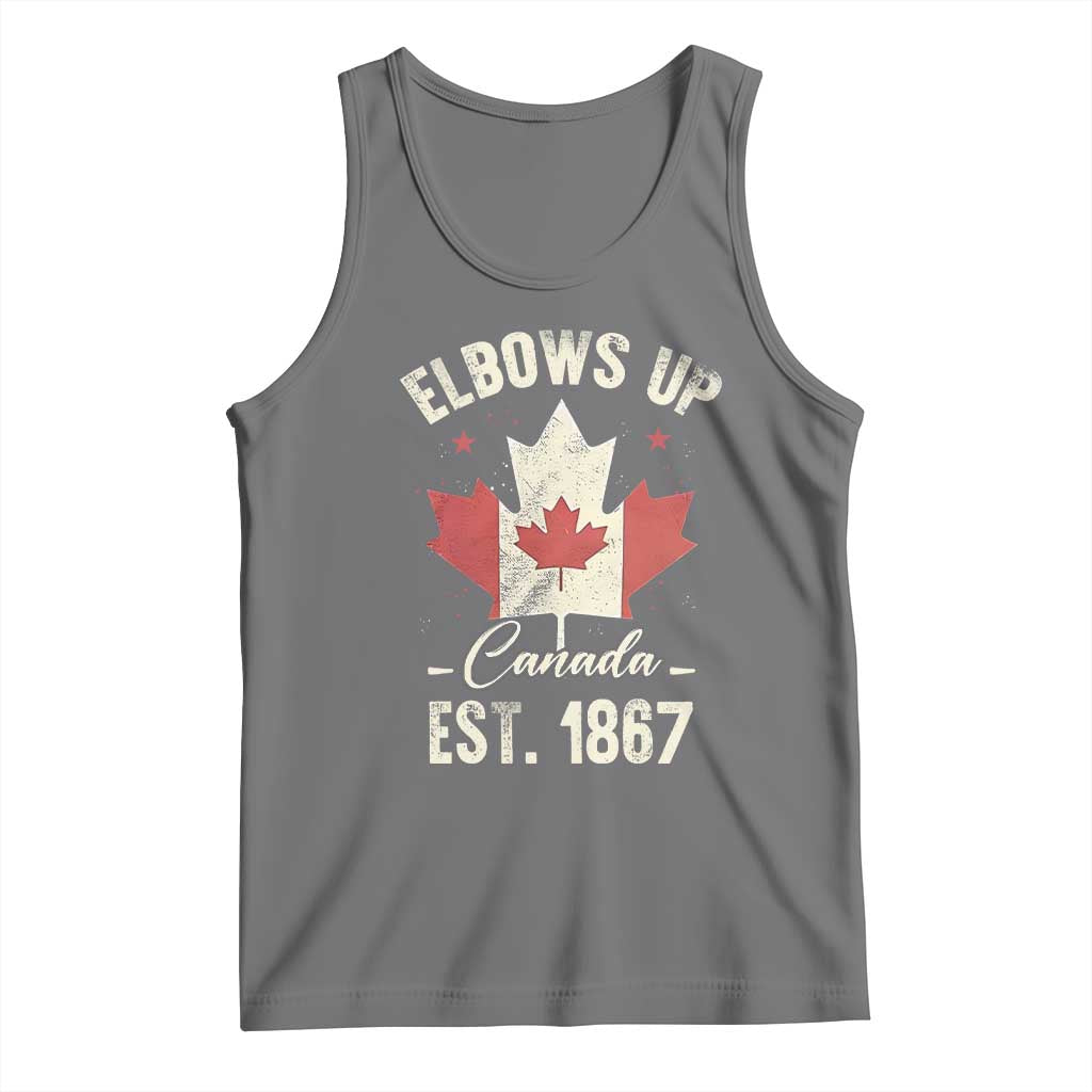 Elbows Up Canada EST 1867 Tank Top True North Strong and Free Proud Canadian Maple Leaf TS11 Black Heather Print Your Wear