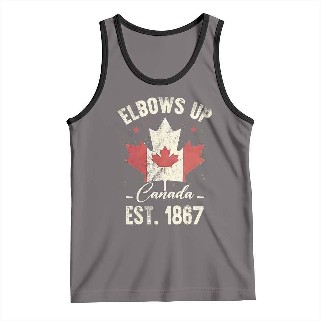 Elbows Up Canada EST 1867 Tank Top True North Strong and Free Proud Canadian Maple Leaf TS11 Deep Heather Black Print Your Wear
