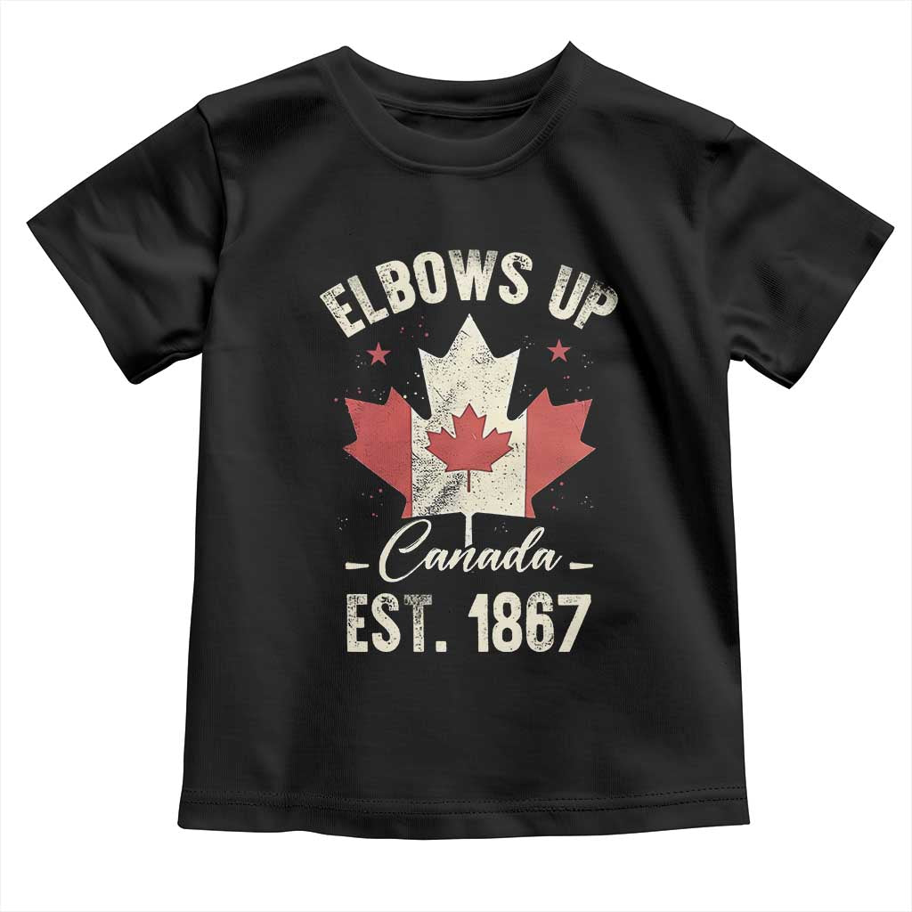 Elbows Up Canada EST 1867 Toddler T Shirt True North Strong and Free Proud Canadian Maple Leaf TS11 Black Print Your Wear