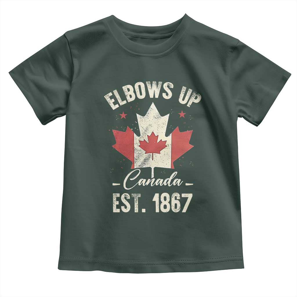 Elbows Up Canada EST 1867 Toddler T Shirt True North Strong and Free Proud Canadian Maple Leaf TS11 Dark Forest Green Print Your Wear