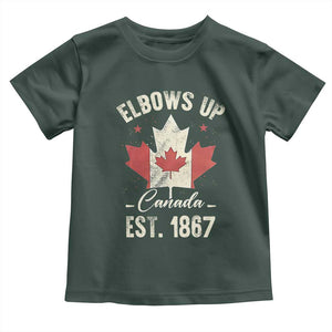 Elbows Up Canada EST 1867 Toddler T Shirt True North Strong and Free Proud Canadian Maple Leaf TS11 Dark Forest Green Print Your Wear