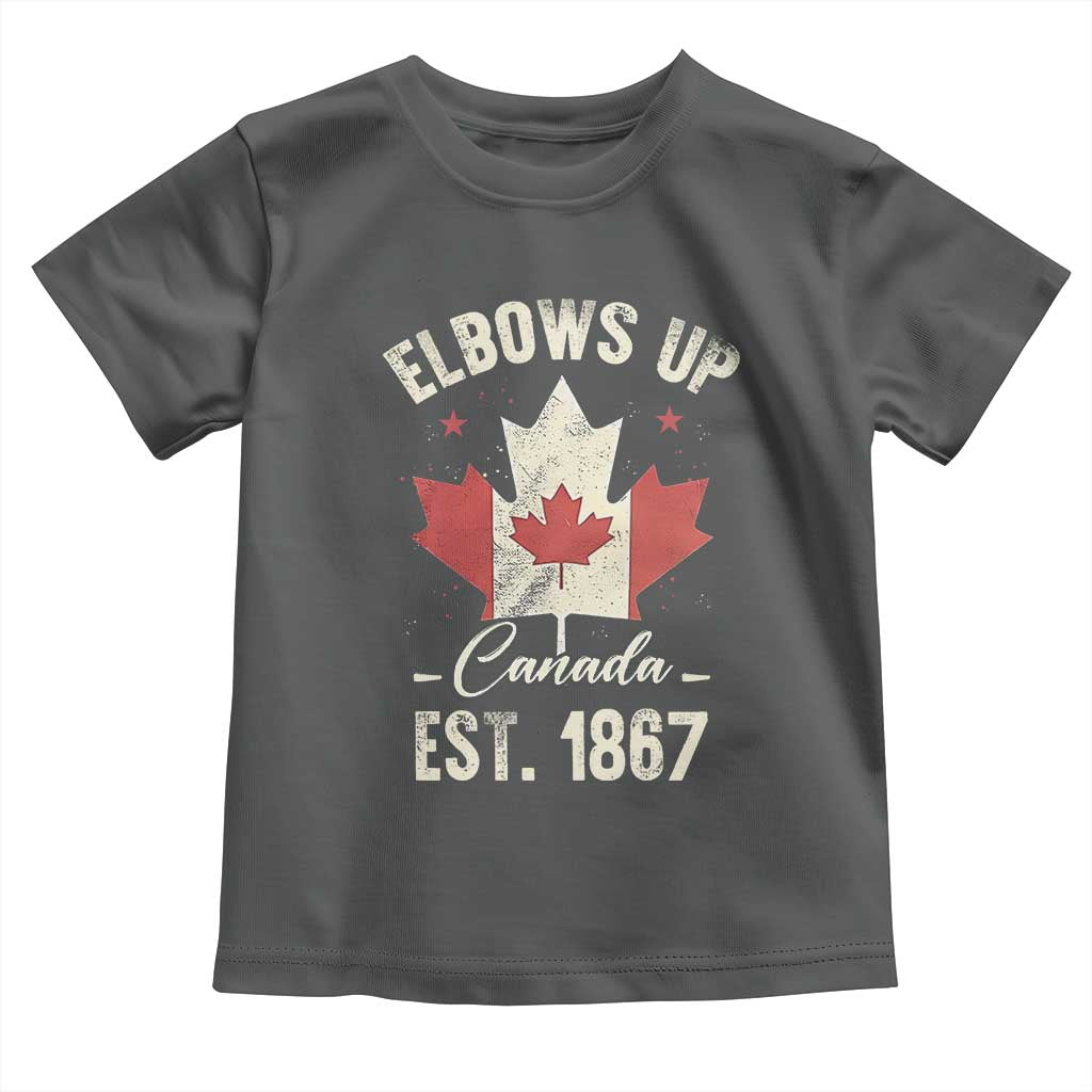Elbows Up Canada EST 1867 Toddler T Shirt True North Strong and Free Proud Canadian Maple Leaf TS11 Dark Heather Print Your Wear