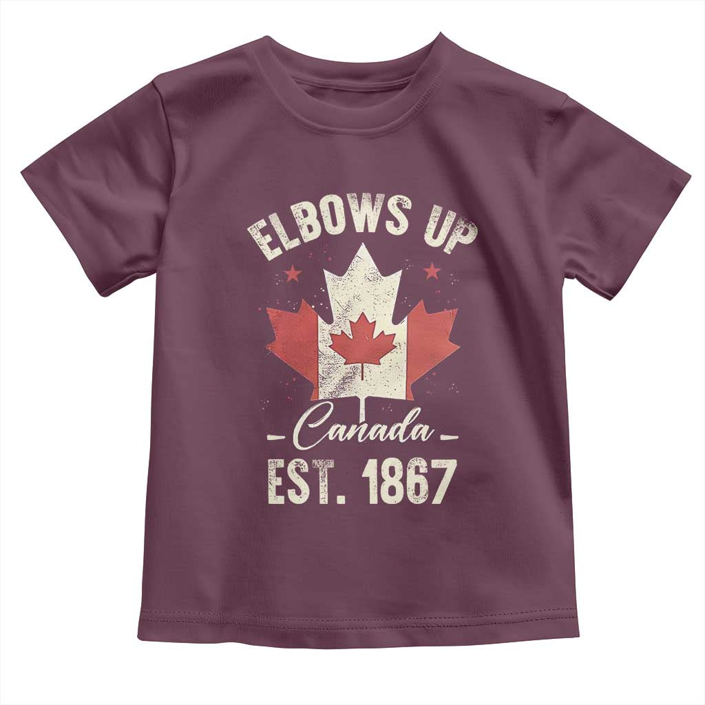 Elbows Up Canada EST 1867 Toddler T Shirt True North Strong and Free Proud Canadian Maple Leaf TS11 Maroon Print Your Wear